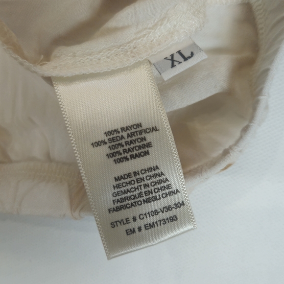 Cloth & Stone Shirt‎ Womens XL White Tan Tie Dye Peasant Ruffle Split Neck Boho - Picture 2 of 7